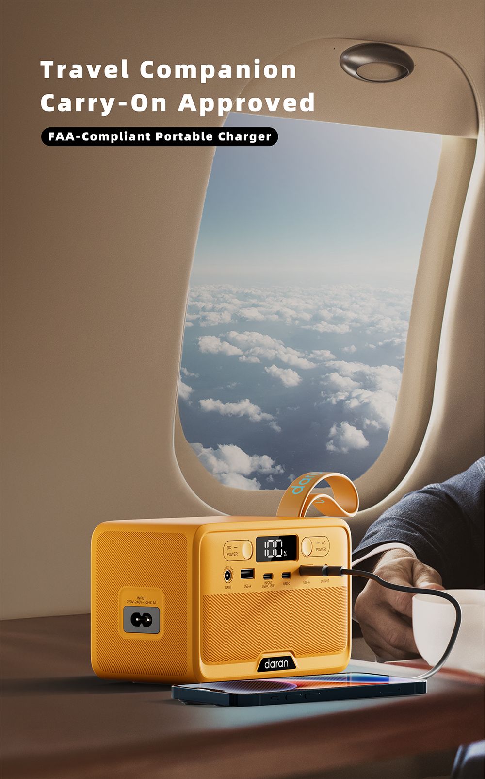 DaranEner YOUYO R100 100W Tragbares Kraftwerk, 4x USB, 1x DC und 2x AC-Anschl&uuml;sse, 89,6Wh LiFePO4, LED & Kompakt, Gelb