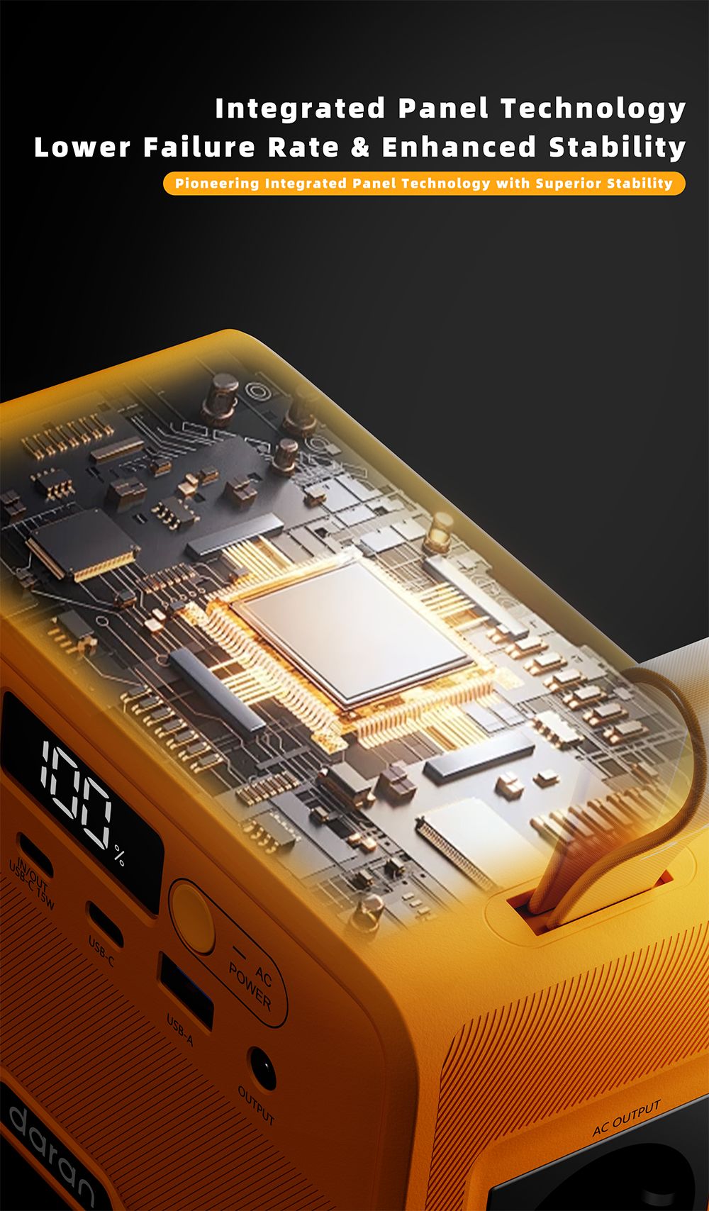 DaranEner YOUYO R100 100W Tragbares Kraftwerk, 4x USB, 1x DC und 2x AC-Anschl&uuml;sse, 89,6Wh LiFePO4, LED & Kompakt, Gelb
