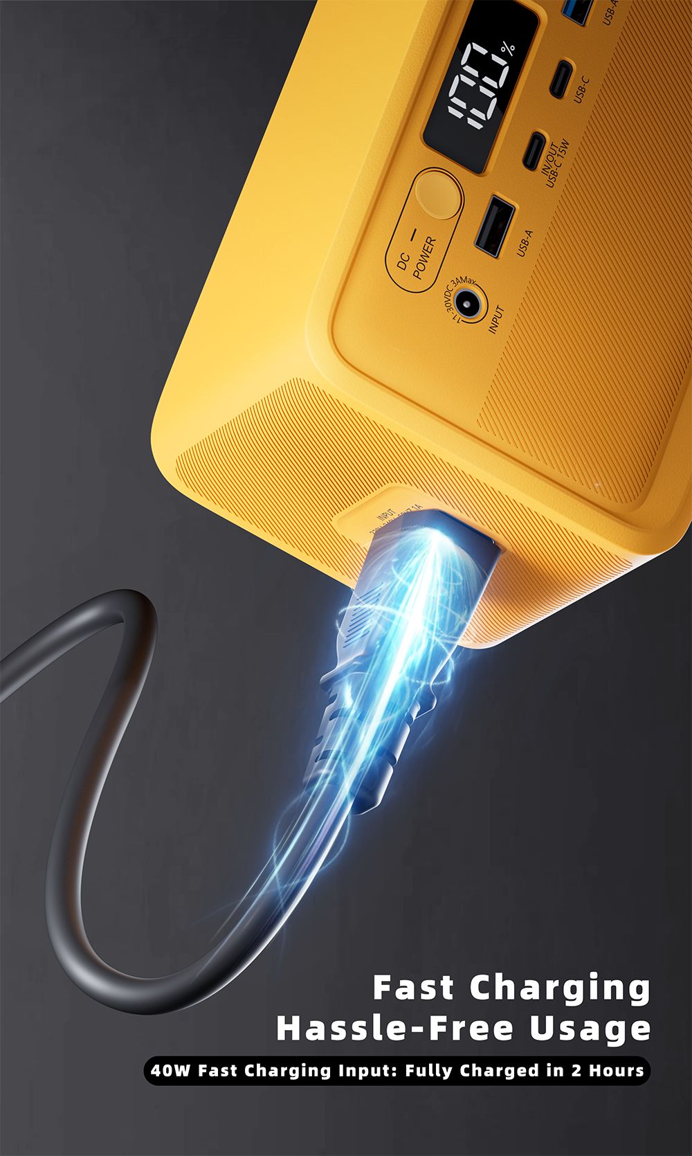 DaranEner YOUYO R100 100W Portable Power Station, 4x USB, 1x DC a 2x AC porty, 89.6Wh LiFePO4, LED & kompaktná, žltá