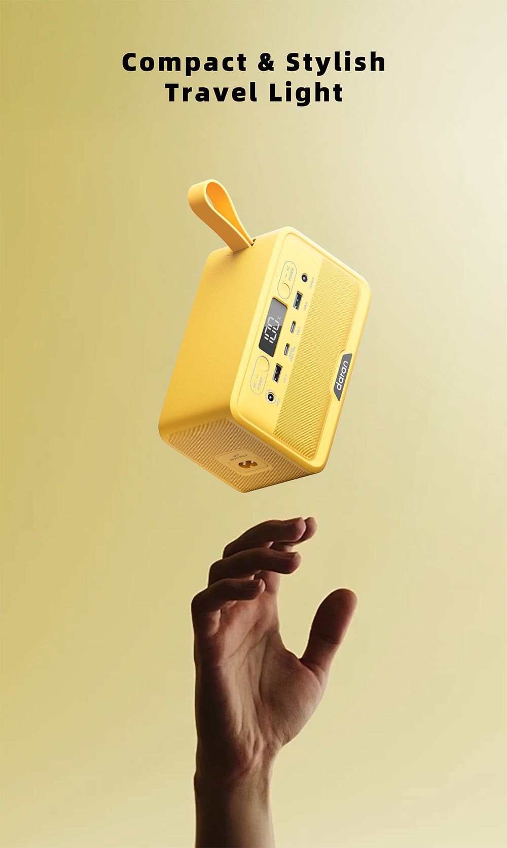 DaranEner YOUYO R100 100W Portable Power Station, 4x USB, 1x DC a 2x AC porty, 89.6Wh LiFePO4, LED & kompaktná, žltá