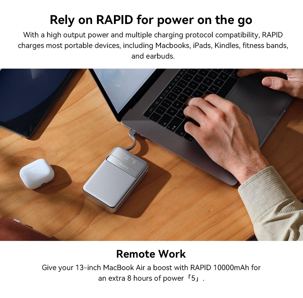 EcoFlow RAPID 10000mAh Magnetic Power Bank (without Charger), 65W Fast Charging, 15W Wireless Charging, Smart Digital Display, Built-in Stand, App Control