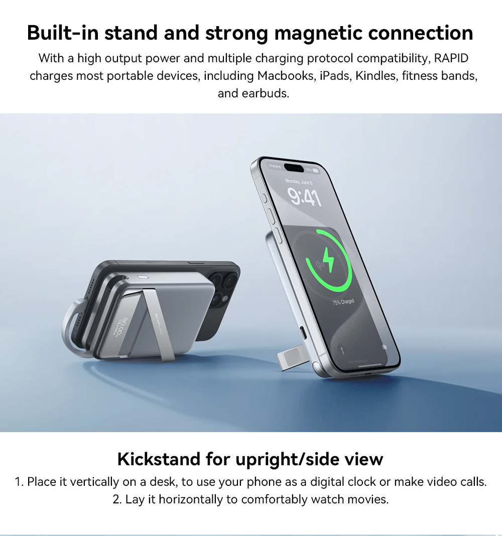 EcoFlow RAPID 10000mAh Magnetic Power Bank (without Charger), 65W Fast Charging, 15W Wireless Charging, Smart Digital Display, Built-in Stand, App Control