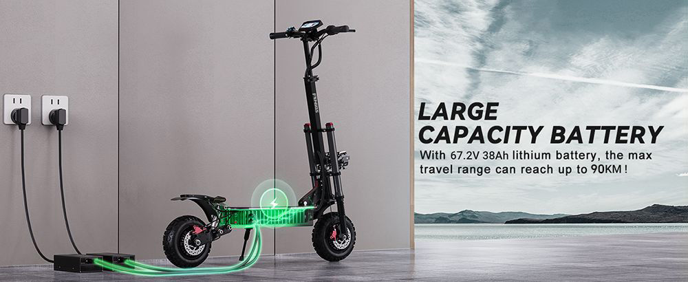 FENGQS GT8 PRO Elektroroller, 2800 W * 2 Motor, 67,2 V 38 Ah Batterie, 11 Zoll Reifen, 80 km/h H&ouml;chstgeschwindigkeit, 90 km Reichweite, Hydraulische Scheibenbremsen, Doppelfederungssystem, LCD-Display