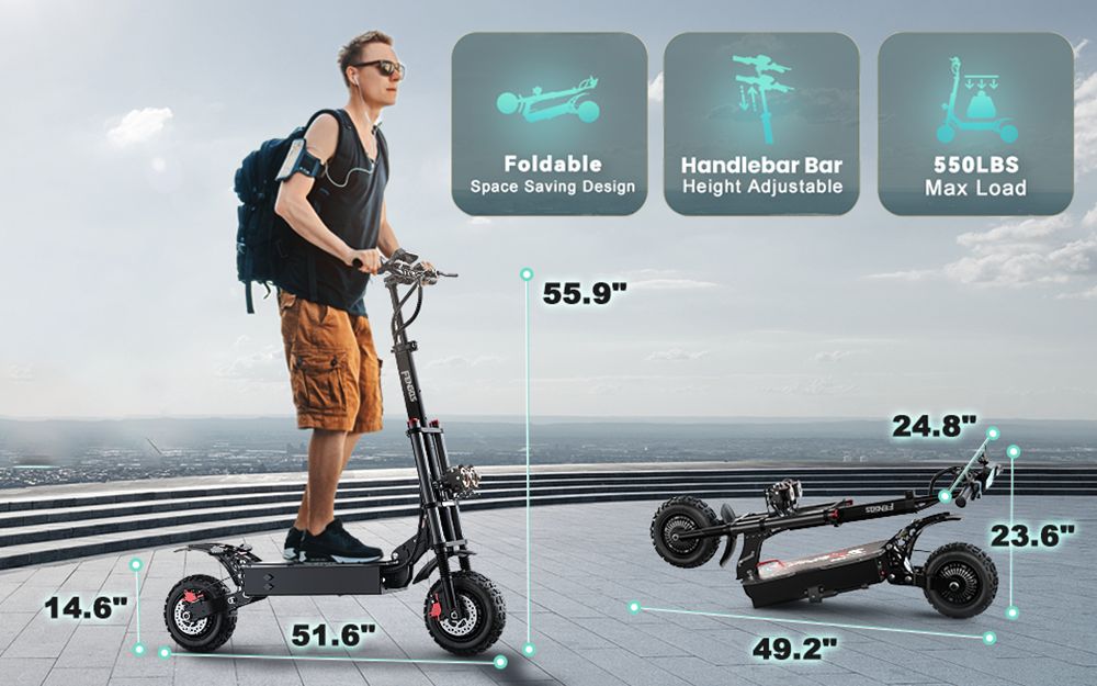 Elektrická kolobežka FENGQS GT8 PRO, motor 2800W*2, batéria 67,2V 38Ah, 11-palcové pneumatiky, max. rýchlosť 80 km/h, dojazd 90 km, hydraulické kotúčové brzdy, dvojitý systém odpruženia, LCD displej