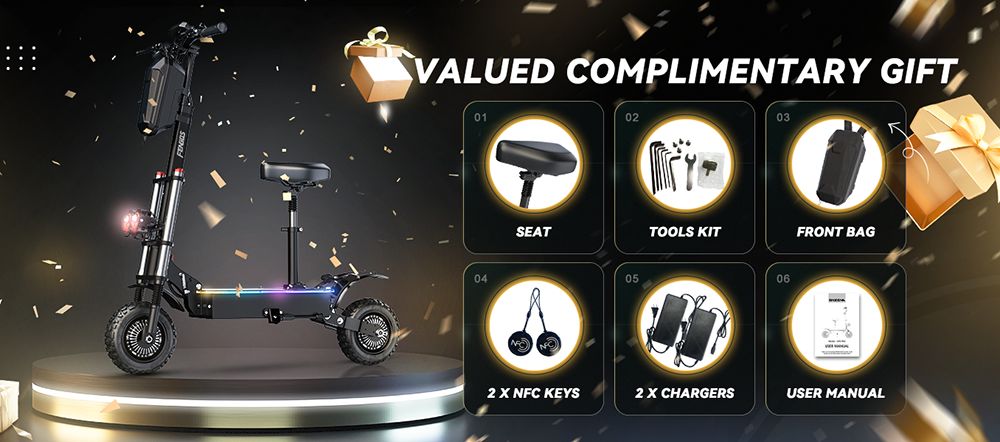 Elektrický skúter FENGQS GT8 PRO, 2800W*2 motor, 67.2V 38Ah batéria, 11-palcové pneumatiky, max. rýchlosť 80 km/h, dojazd 90 km, hydraulické kotúčové brzdy, dvojitý systém odpruženia, LCD displej