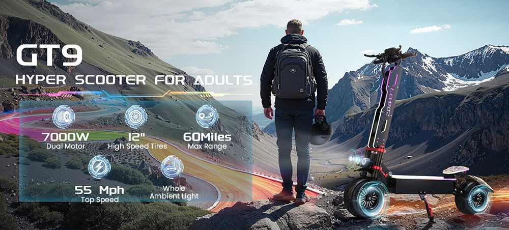 FENGQS GT9 Electric Scooter, 3500W*2 motor, 60V 38Ah batéria, 12 palcové pneumatiky, max. rýchlosť 80 km/h, dojazd 96 km, kotúčové brzdy, dvojitý systém odpruženia, inteligentný displej