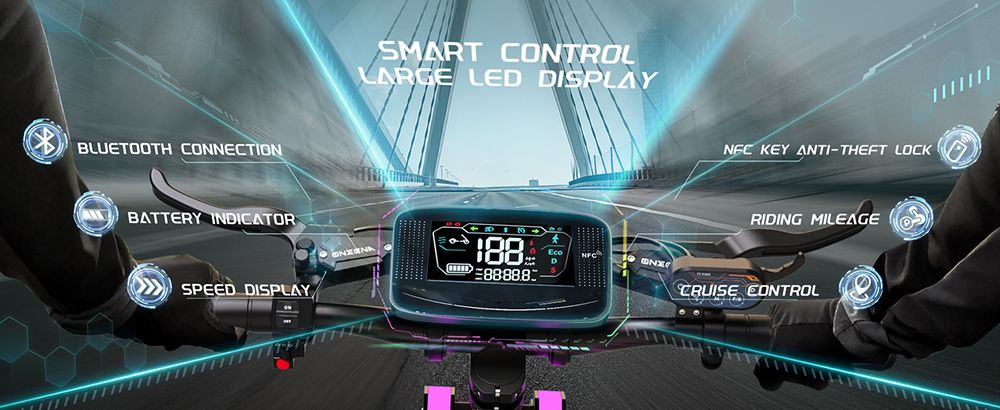 FENGQS GT9 Electric Scooter, 3500W*2 motor, 60V 38Ah batéria, 12 palcové pneumatiky, max. rýchlosť 80 km/h, dojazd 96 km, kotúčové brzdy, dvojitý systém odpruženia, inteligentný displej