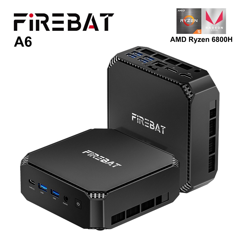 FIREBAT A6 Mini PC, AMD Ryzen 7 6800H 8 jadier Max. 4.7GHz, 16GB RAM 512GB SSD, trojitý displej Type-C + DP + HDMI 4K, WiFi 6 Bluetooth 5.2, 6*USB3.2, 1*2.5G LAN, 1*Audio