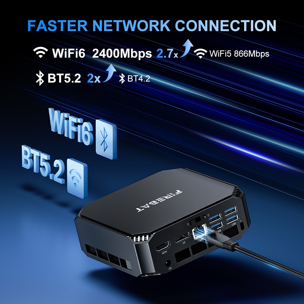 FIREBAT A6 Mini PC, AMD Ryzen 7 6800H 8 jadier Max. 4.7GHz, 16GB RAM 512GB SSD, trojitý displej Type-C + DP + HDMI 4K, WiFi 6 Bluetooth 5.2, 6*USB3.2, 1*2.5G LAN, 1*Audio