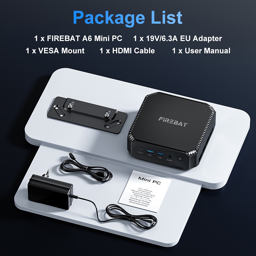 FIREBAT A6 Mini PC, AMD Ryzen 7 6800H 8 jadier max. 4,7 GHz, 16 GB RAM 512 GB SSD, trojitý displej Type-C + DP + HDMI 4K, WiFi 6 Bluetooth 5.2, 6*USB3.2, 1*2,5G LAN, 1*Audio