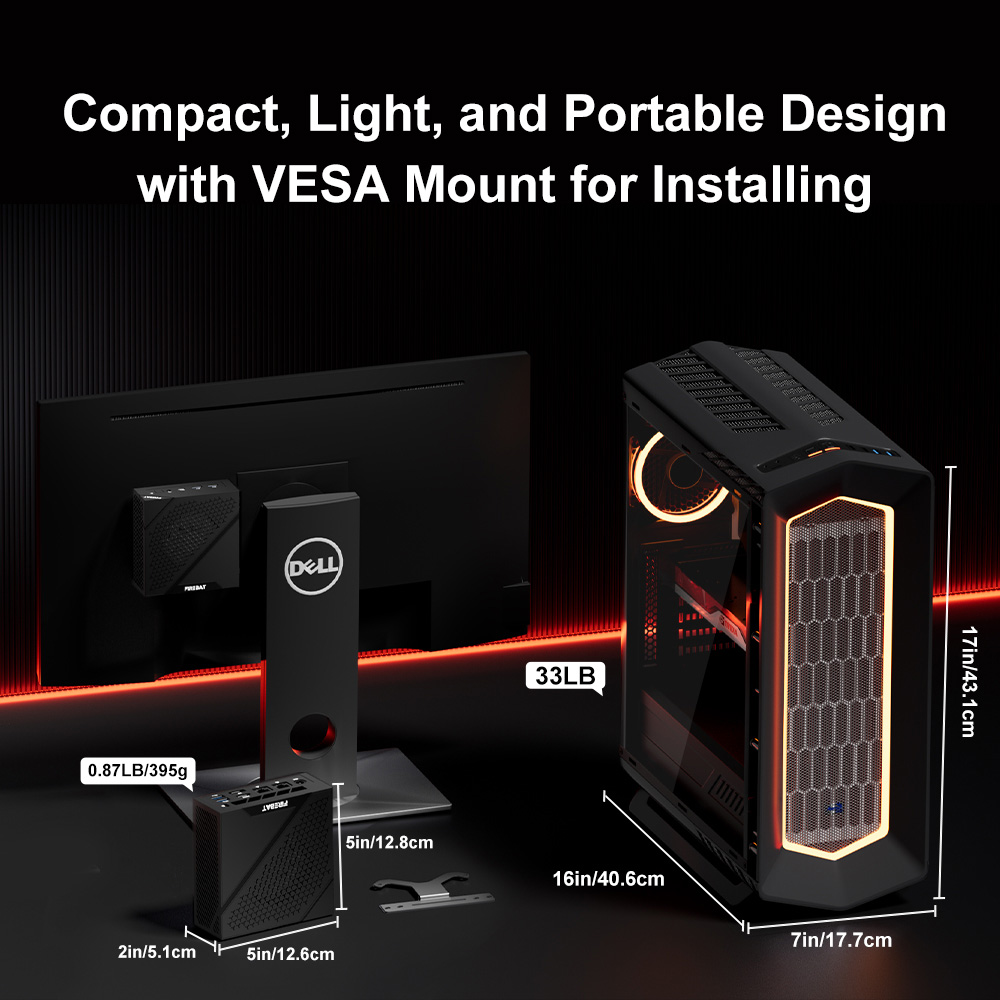 FIREBAT AM02 Mini PC, AMD Ryzen 5 6600H 6 jadier max. 4,5 GHz, 16 GB RAM 512 GB SSD, Type-C + DP + HDMI 4K Triple Screen Display, WiFi 6 Bluetooth 5.2, 3*USB3.2, 1*USB2.0, 2*LAN, 1*Audio