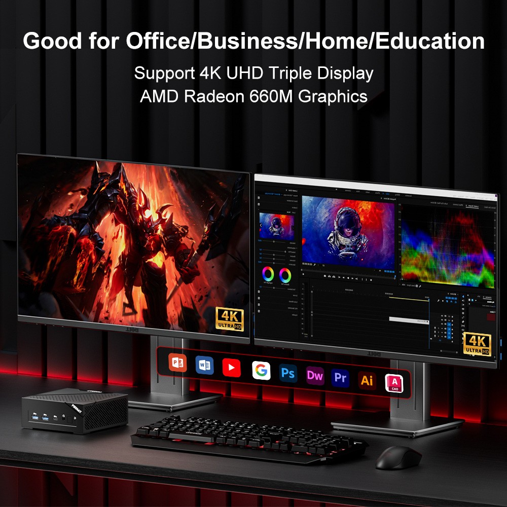 FIREBAT AM02 Mini PC, AMD Ryzen 5 6600H 6 jadier max. 4,5 GHz, 16 GB RAM 512 GB SSD, Type-C + DP + HDMI 4K Triple Screen Display, WiFi 6 Bluetooth 5.2, 3*USB3.2, 1*USB2.0, 2*LAN, 1*Audio