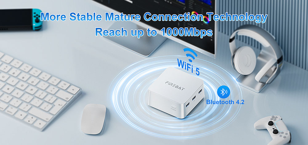 FIREBAT T8 PLUS Mini PC, Intel N100 4 jadrá max. 3,4 GHz, 16 GB LPDDR5 RAM 512 GB SSD, 3*HDMI 4K trojobrazovkový displej, WiFi 5 Bluetooth 4.2, 3*USB3.0, 2*LAN, 1*Audio