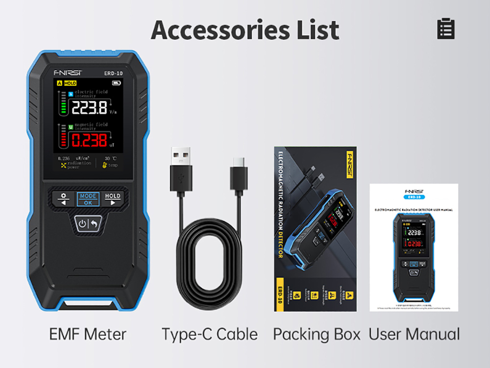 FNIRSI ERD-10 EMF Meter, 4-in-1 Electromagnetic Field Detector with Curve Mode, RF & Radiation Tester for Home, Office, Ghost Hunting
