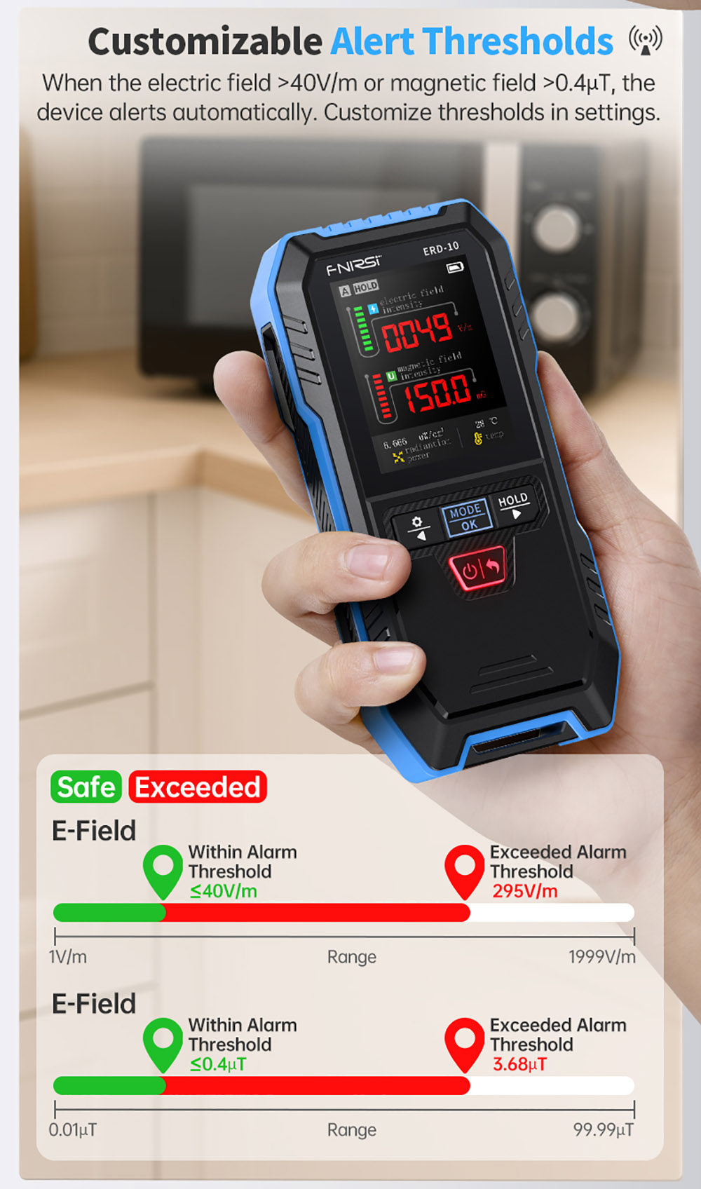 FNIRSI ERD-10 EMF Meter, 4-in-1 Electromagnetic Field Detector with Curve Mode, RF & Radiation Tester for Home, Office, Ghost Hunting