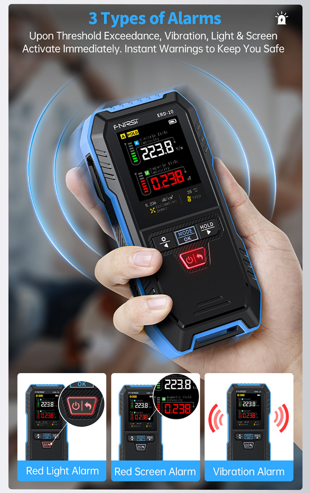 FNIRSI ERD-10 EMF Meter, 4-in-1 Electromagnetic Field Detector with Curve Mode, RF & Radiation Tester for Home, Office, Ghost Hunting