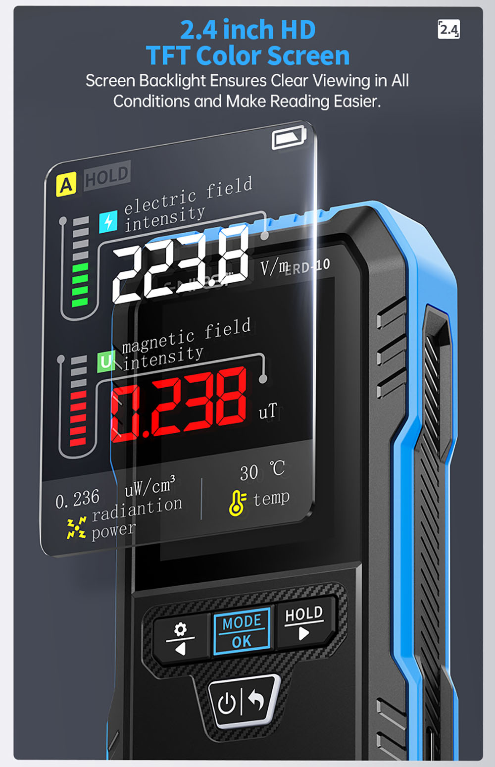 FNIRSI ERD-10 EMF Meter, 4-in-1 Electromagnetic Field Detector with Curve Mode, RF & Radiation Tester for Home, Office, Ghost Hunting