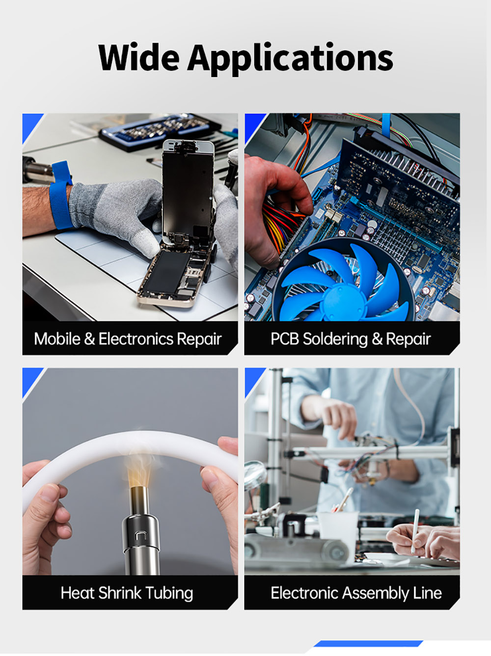 FNIRSI SAG-55 550W Hot Air Gun, with Stand, Brushless Fan, 100-450&deg;C Temp Fast Heat-up, 20-level Air, Auto Shutdown, LCD, Pro Version - EU Plug