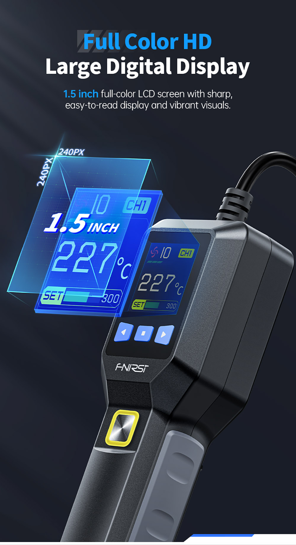 FNIRSI SAG-55 550W Hot Air Gun, with Stand, Brushless Fan, 100-450&deg;C Temp Fast Heat-up, 20-level Air, Auto Shutdown, LCD, Pro Version - EU Plug