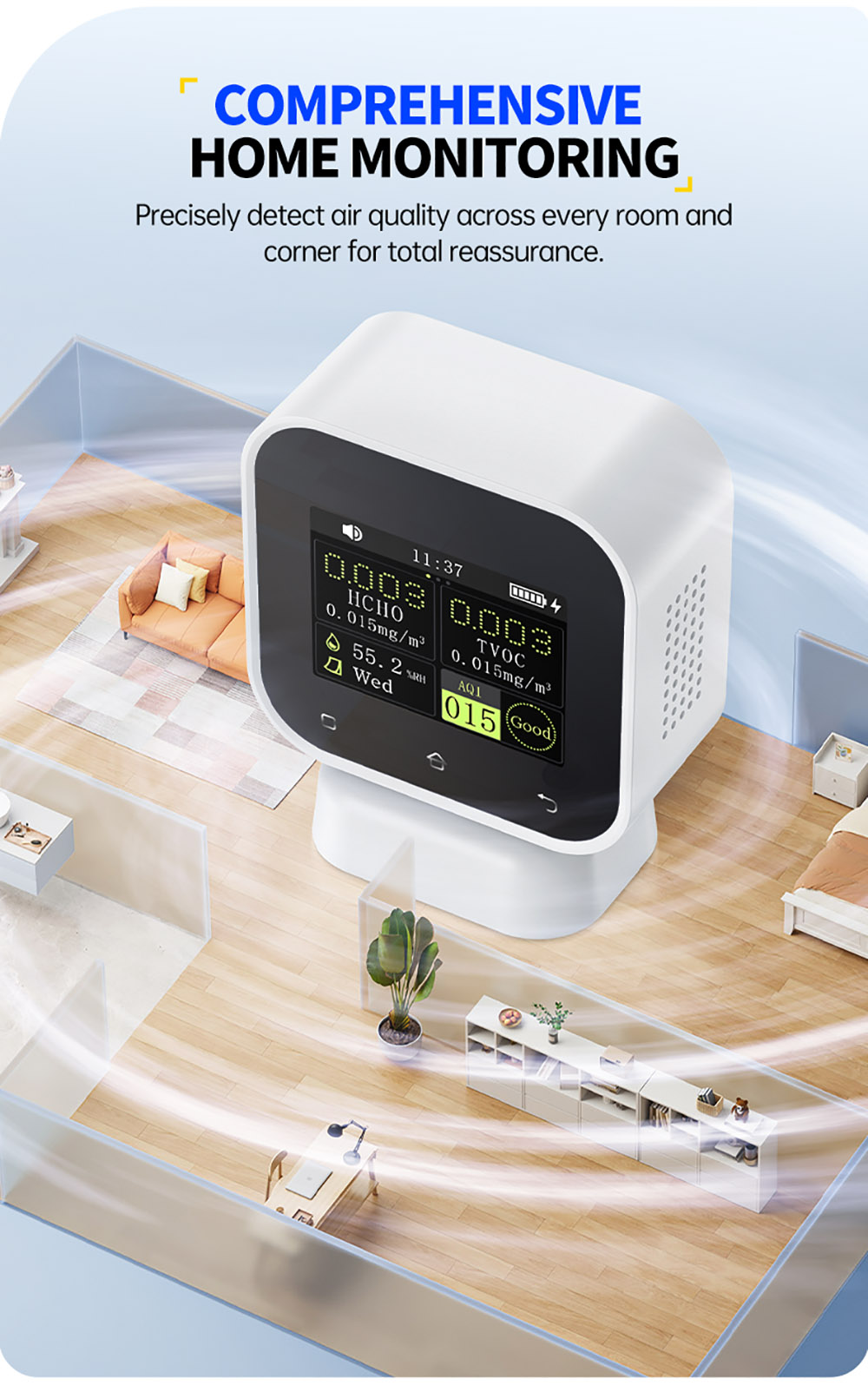 FNIRSI SFD02 4-in-1 Air Quality Monitor, Formaldehyde Detector, HCHO TVOC Temp Tester