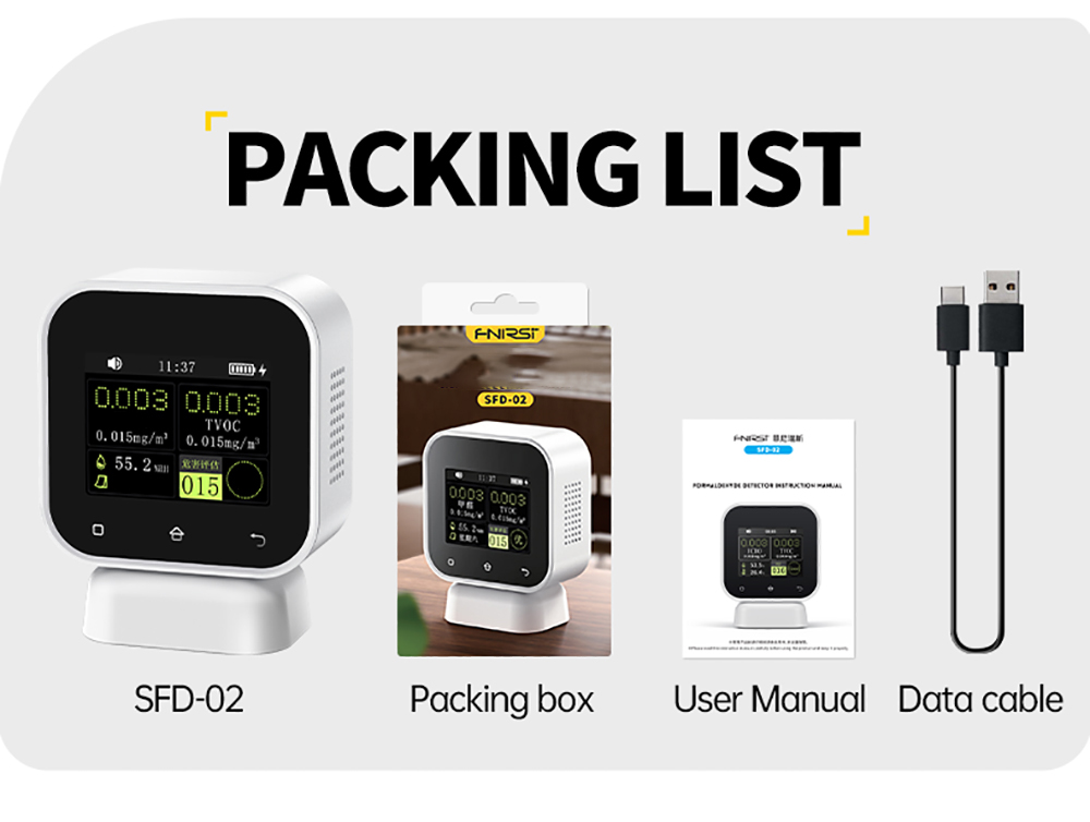 FNIRSI SFD02 4-in-1 Air Quality Monitor, Formaldehyde Detector, HCHO TVOC Temp Tester