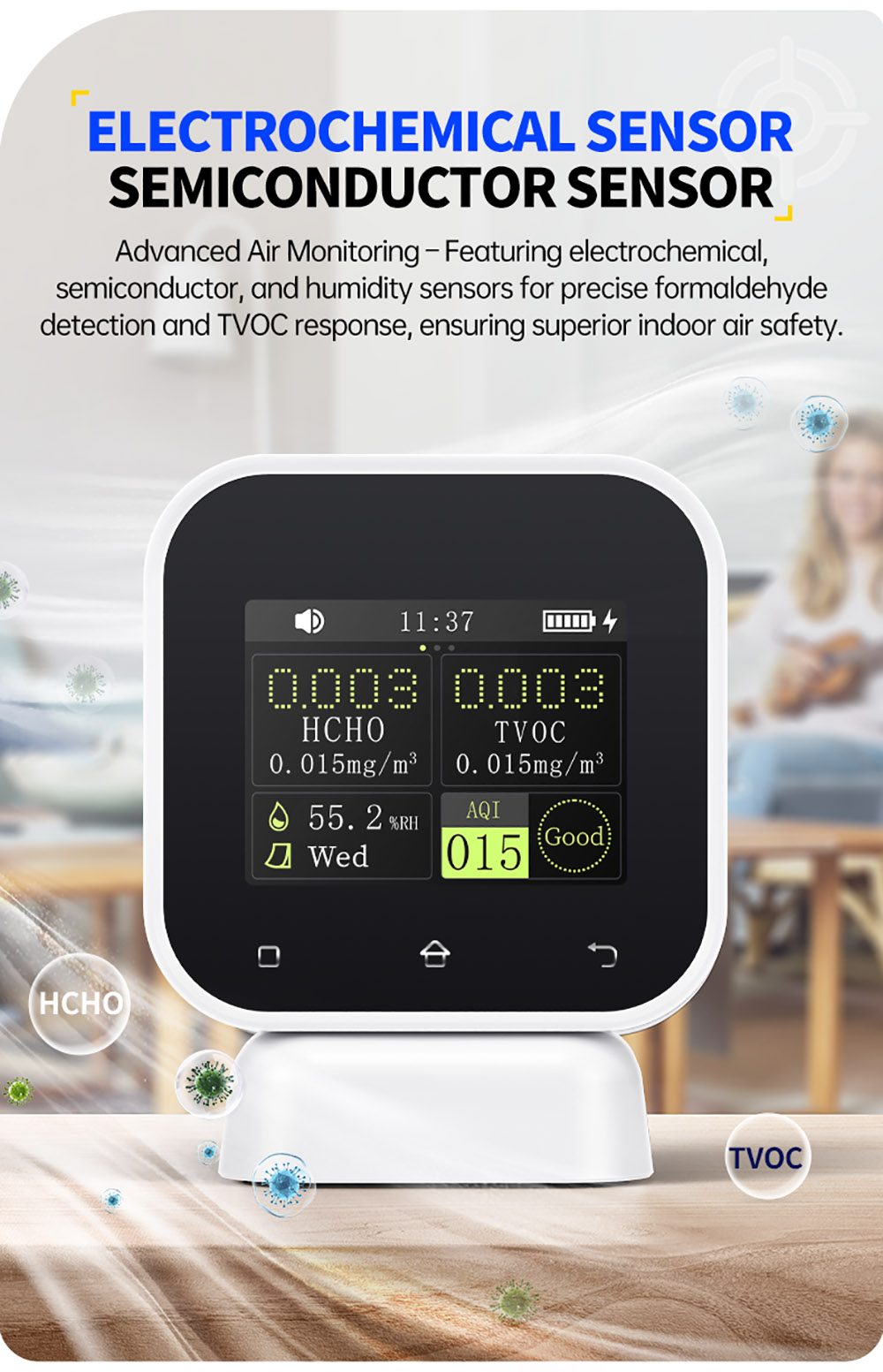 FNIRSI SFD02 4-in-1 Air Quality Monitor, Formaldehyde Detector, HCHO TVOC Temp Tester