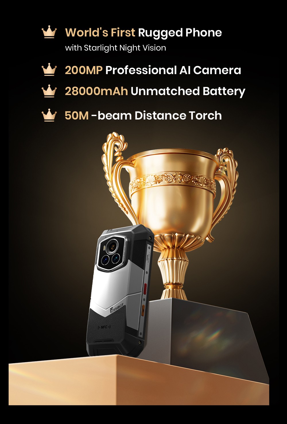 FOSSiBOT F107 Pro Rugged Smartphone, 12+512GB, 6.95-palcový displej, batéria 28 000 mAh, 200MP AI fotoaparát, 66W rýchle nabíjanie, nočné videnie &; 5G