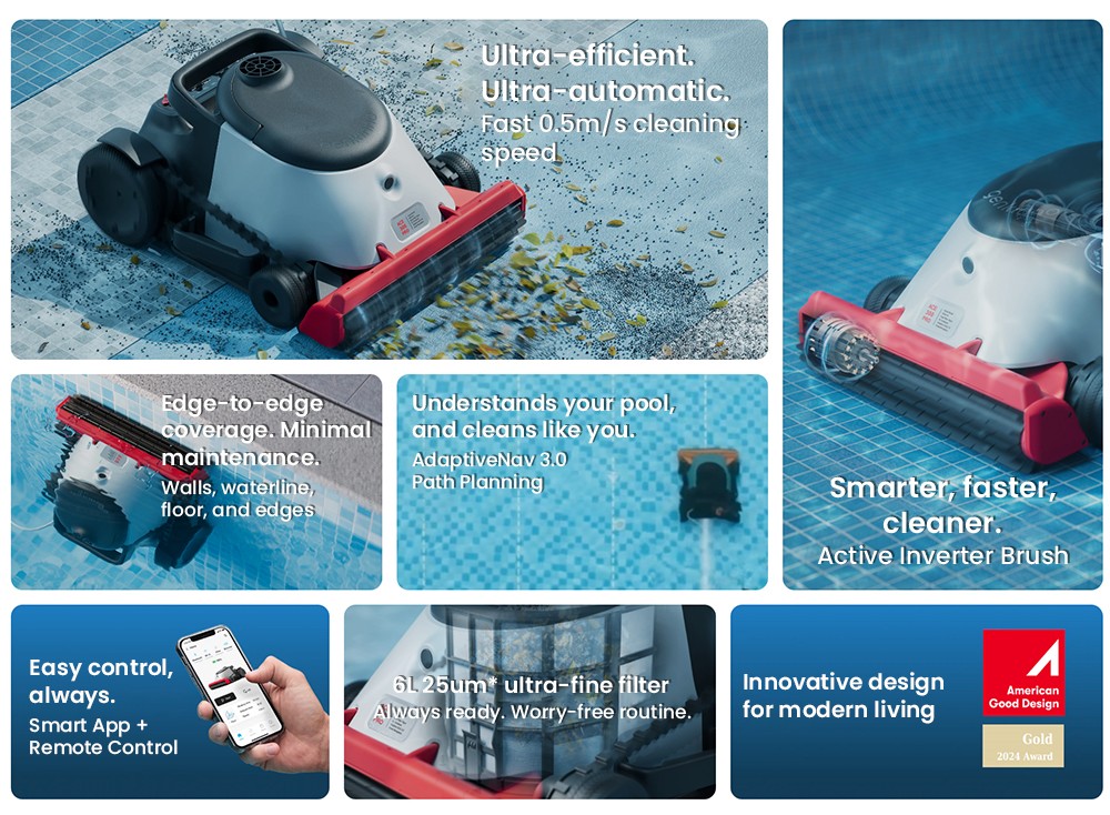 Genkinno ACE 300 Pro Akku-Poolroboter, 30 Min. Reinigung, Smart App, Selbstparken, W&auml;nde/Boden, f&uuml;r alle Pools