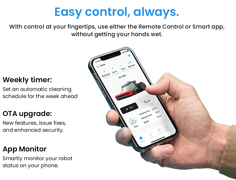 Genkinno ACE 300 Pro Cordless Robotic Pool Cleaner, 30min rýchle čistenie, ultraautomatický, inteligentná aplikácia, samočinné parkovanie, čistenie stien a podlahy, pre vnútrozemské/nadpozemské bazény