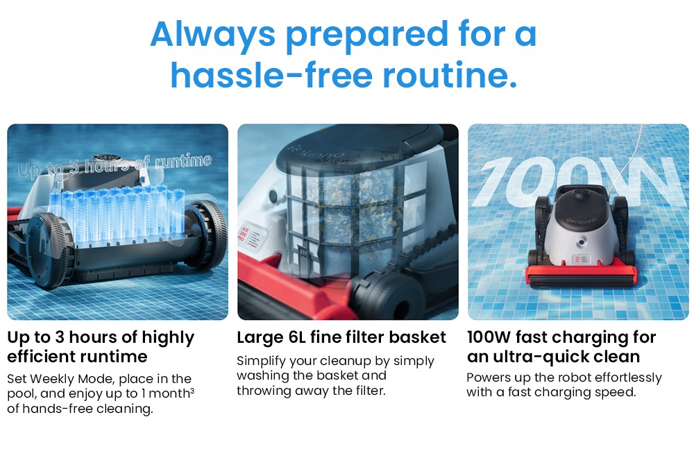 Genkinno ACE 300 Pro Cordless Robotic Pool Cleaner, 30min rýchle čistenie, ultraautomatický, inteligentná aplikácia, samočinné parkovanie, čistenie stien a podlahy, pre vnútrozemské/nadpozemské bazény