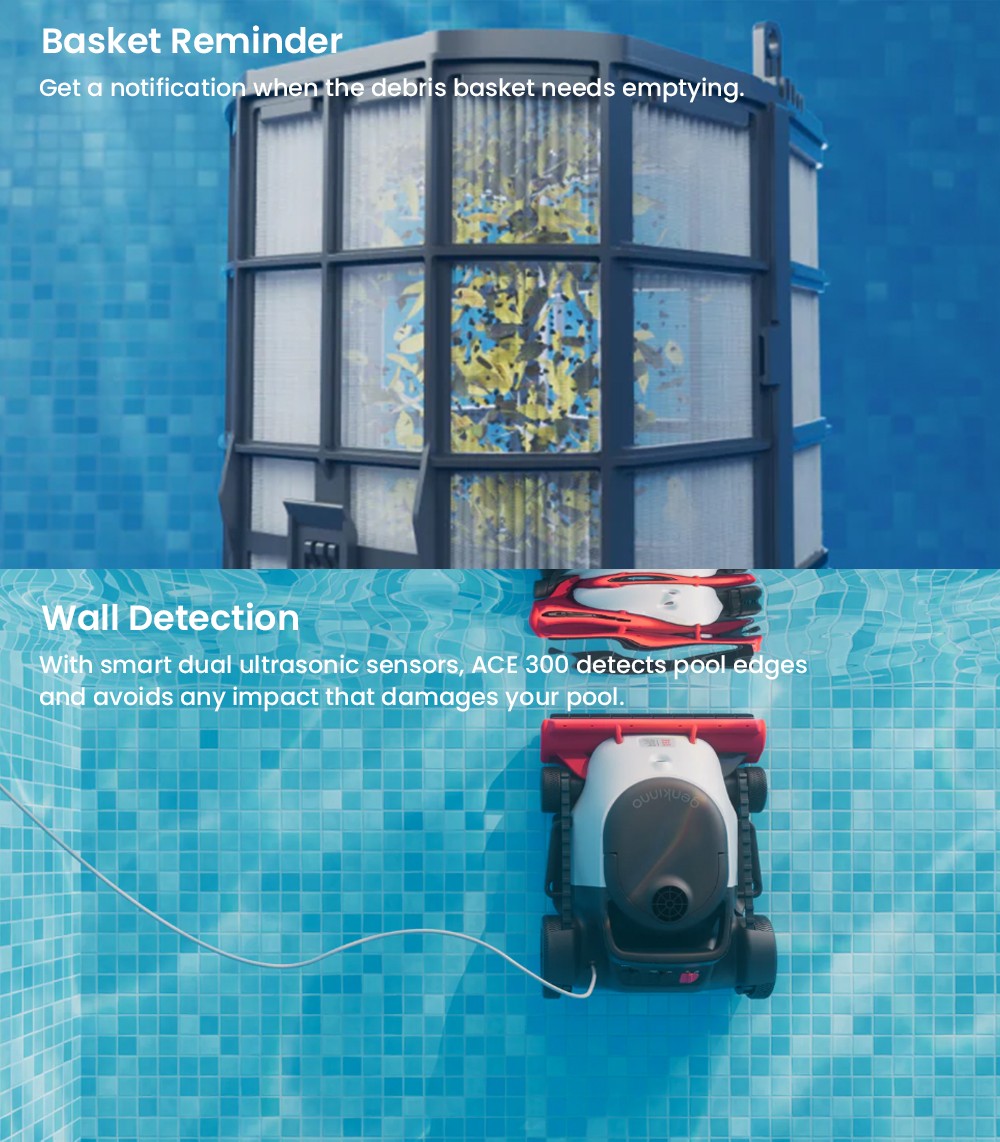 Genkinno ACE 300 Pro Cordless Robotic Pool Cleaner, 30min rýchle čistenie, ultraautomatický, inteligentná aplikácia, samočinné parkovanie, umývanie stien a podlahy, pre vnútrozemské a nadzemné bazény