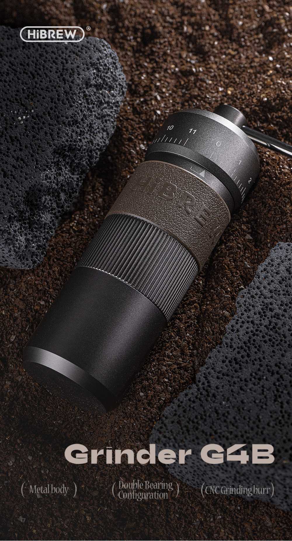 HIBREW G4B Manuálny mlynček na kávu, nastaviteľné nastavenie mletia, pre domácnosť, kanceláriu a vonkajšie prostredie