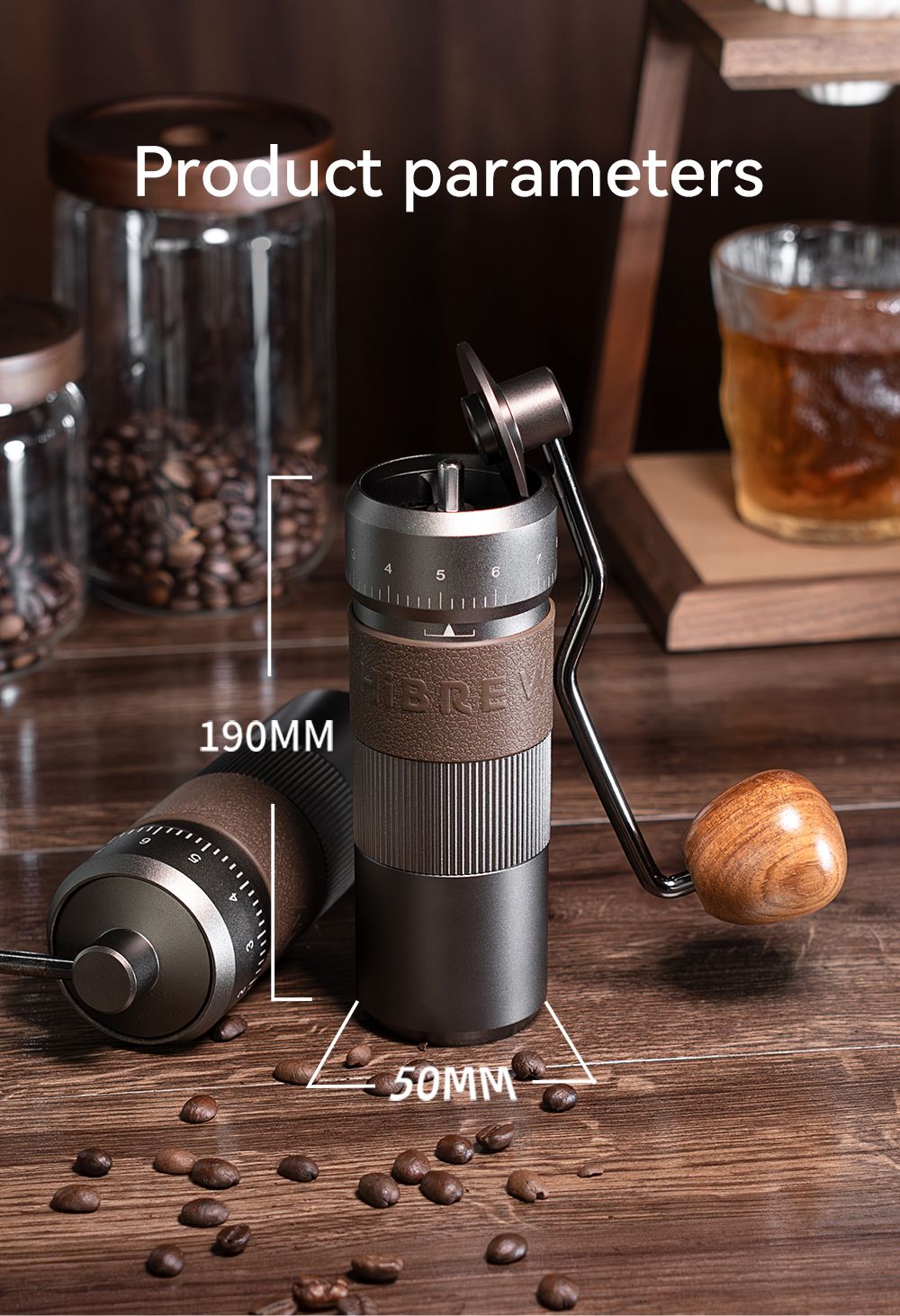 HIBREW G4B Manuálny mlynček na kávu, nastaviteľné nastavenie mletia, pre domácnosť, kanceláriu a vonkajšie prostredie
