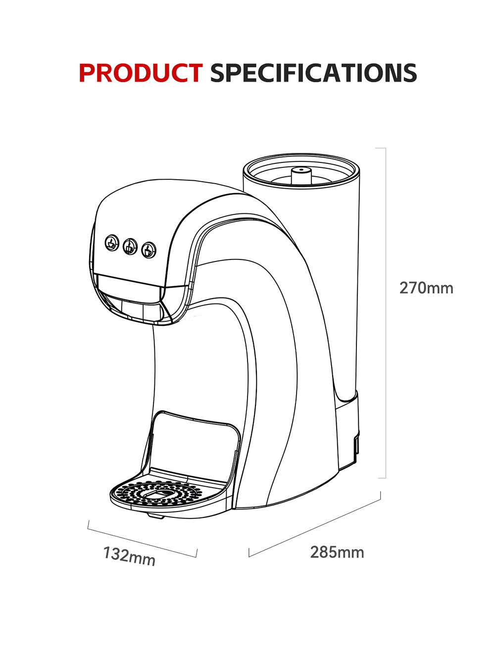 Kávovar na kapsule HIBREW H3B 3 v 1, tlak 20 barov, nádržka na vodu 850 ml, 7 nastavení teploty, magnetické nastavenie držiaka šálky