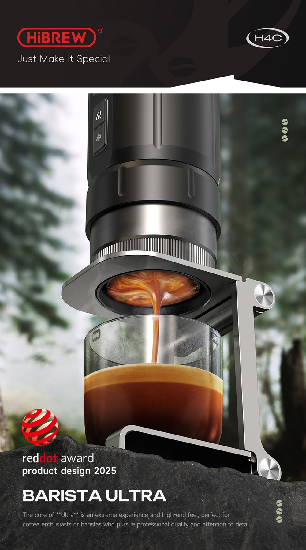 HIBREW H4C Prenosný espresso kávovar, ručný manuálny kávovar na kempovanie, cestovanie & domáce použitie, zelený - Explorer