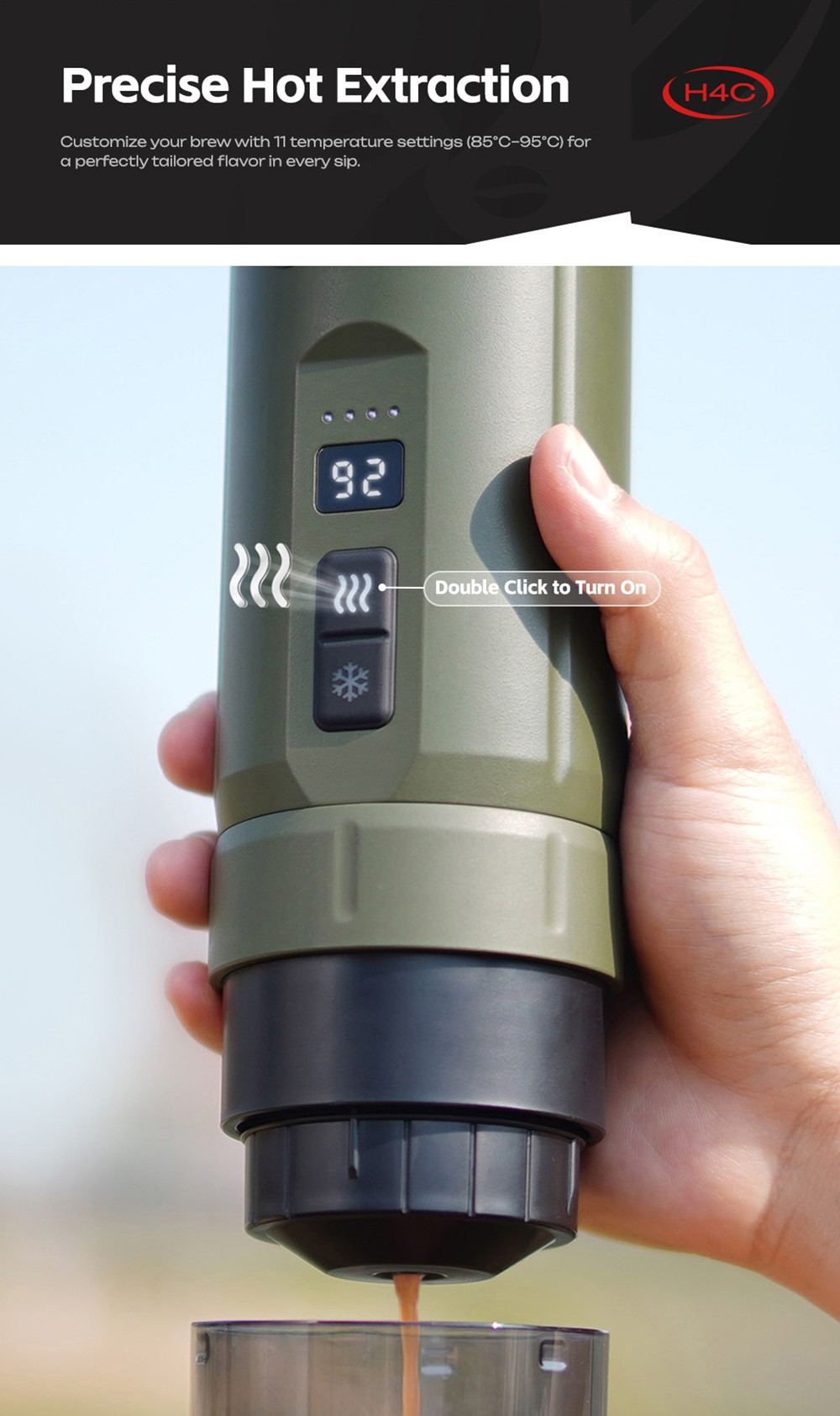HIBREW H4C Prenosný espresso kávovar, ručný manuálny kávovar na kempovanie, cestovanie a domáce použitie, zelený - Explorer
