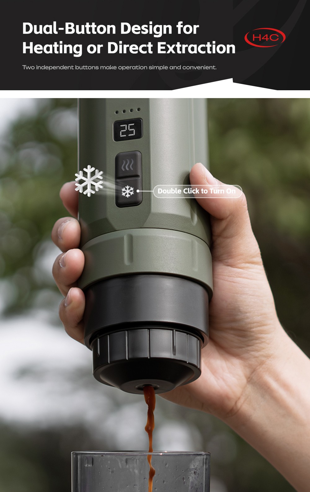 HIBREW H4C Prenosný espresso kávovar, ručný manuálny kávovar na kempovanie, cestovanie a domáce použitie, zelený - Explorer