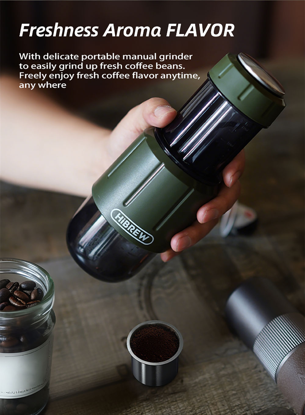HiBREW H4D 2-v-1 prenosný kávovar na espresso, ručný lis na kávové kapsule a mletú kávu, kávovar na horúcu/studenú kávu na cesty a domáce použitie