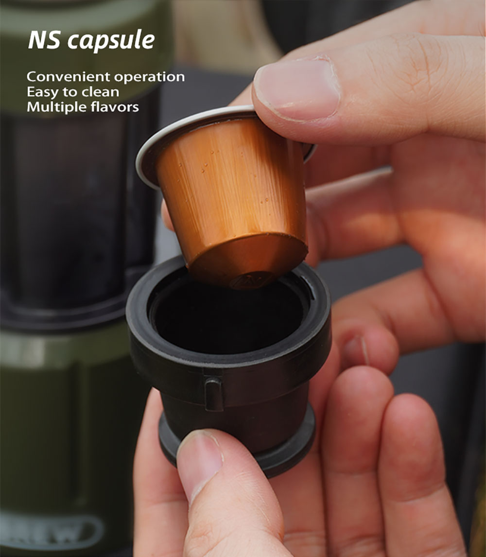 HiBREW H4D 2-v-1 prenosný kávovar na espresso, ručný lis na kávové kapsule a mletú kávu, kávovar na horúcu/studenú kávu na cesty a domáce použitie