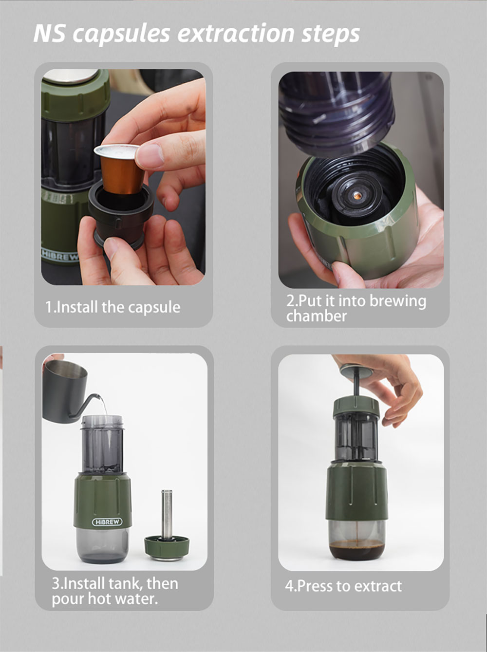 HiBREW H4D 2-v-1 prenosný kávovar na espresso, manuálny ručný lis na kávové kapsule a mletú kávu, kávovar na horúcu/studenú kávu na cesty a domáce použitie