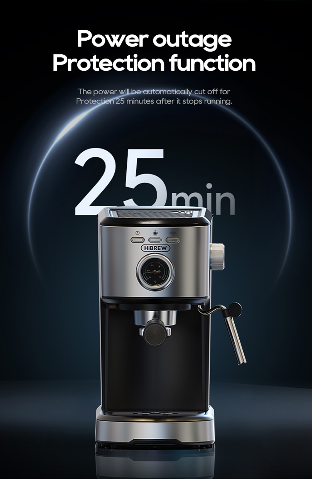 Poloautomatický kávovar HIBREW H5A, 1.Zásobník na vodu s objemom 2 l, 15 barov &; Smart Brew