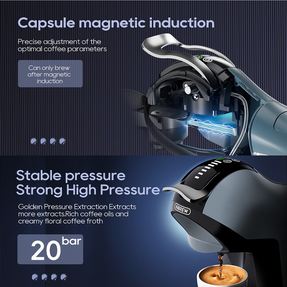 HiBREW H17 4-in-1-Kapselkaffeemaschine, Kalt- und Hei&szlig;br&uuml;hen, 20-Bar-Extraktion, 7 Wasserstufen, Touch-Steuerung