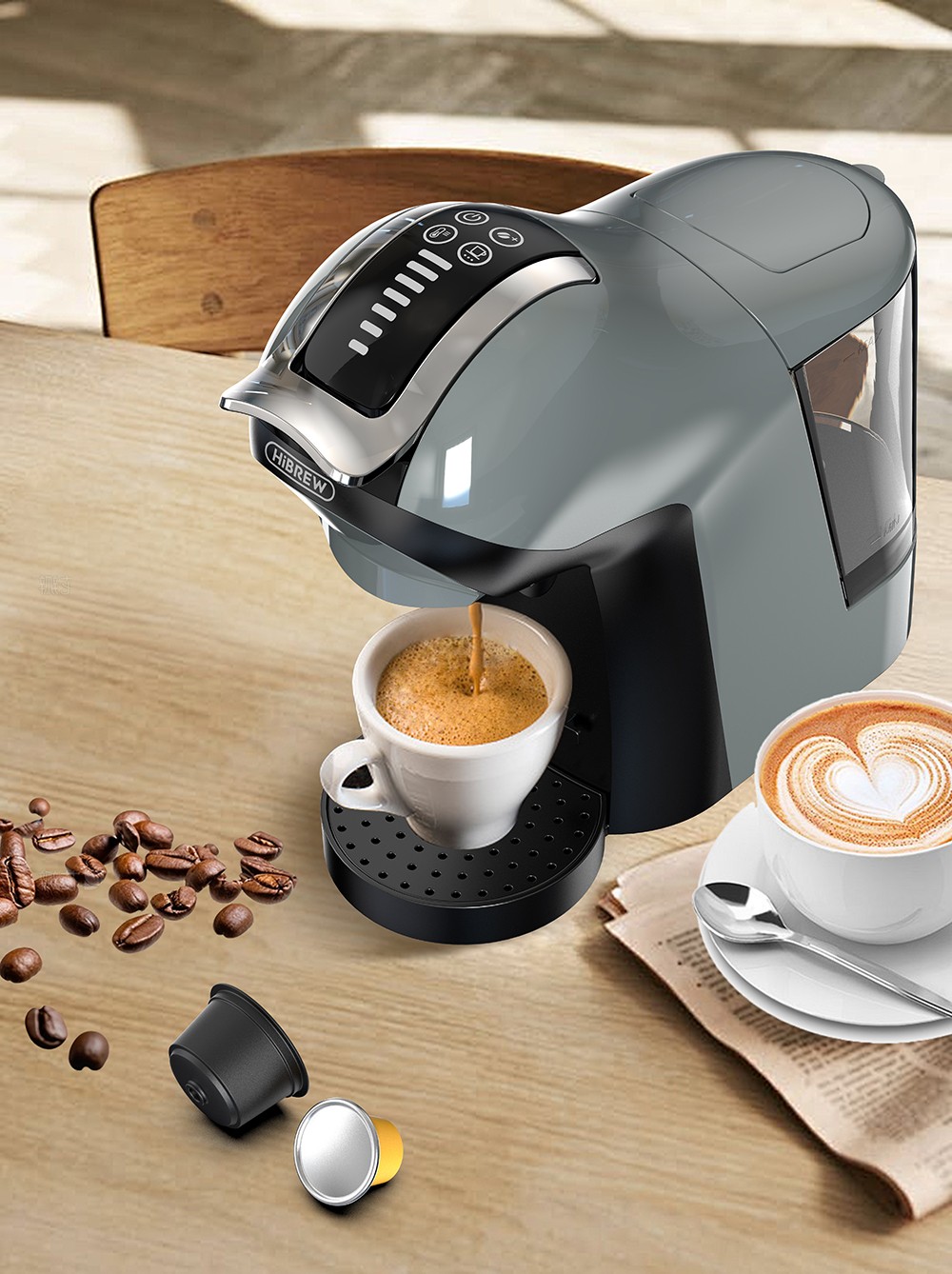 HiBREW H17 4-in-1-Kapselkaffeemaschine, Kalt- und Hei&szlig;br&uuml;hen, 20-Bar-Extraktion, 7 Wasserstufen, Touch-Steuerung