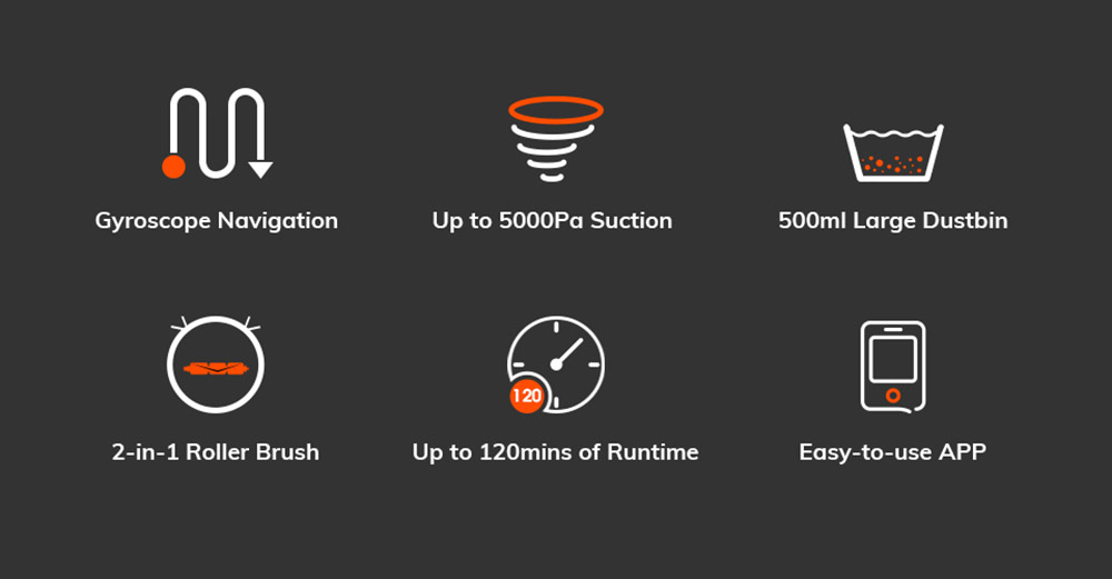 Robotický vysávač ILIFE V10, 5000Pa sanie, 120min prevádzka, gyro navigácia, samonabíjanie, 2.4G WiFi, aplikácia, Alexa a diaľkové ovládanie