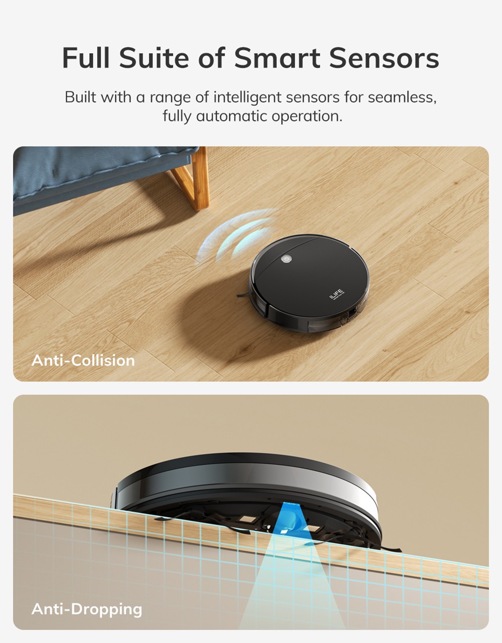 ILIFE V10 Robot Vacuum Cleaner, 5000Pa sanie, 120min prevádzka, Gyro navigácia, samonabíjanie, 2.4G WiFi, aplikácia, Alexa a diaľkové ovládanie