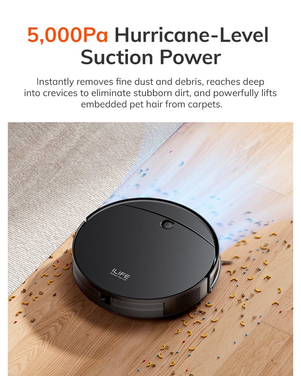 ILIFE V10 Robot Vacuum Cleaner, 5000Pa sanie, 120min prevádzka, gyro navigácia, samonabíjanie, 2.4G WiFi, aplikácia, Alexa a diaľkové ovládanie