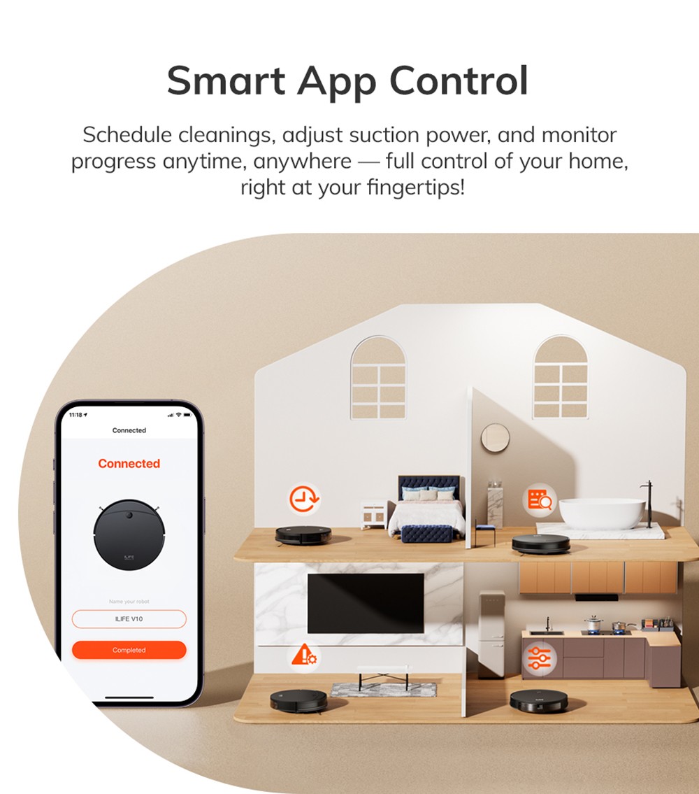 ILIFE V10 Robotický vysávač, 5000Pa sanie, 120min prevádzkový čas, gyro navigácia, samonabíjanie, 2.4G WiFi, aplikácia, Alexa a diaľkové ovládanie