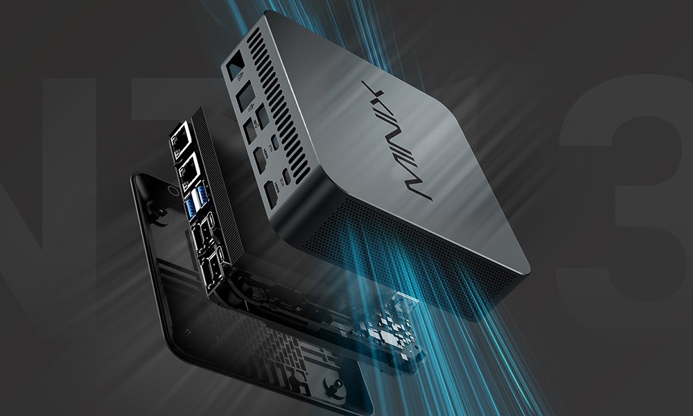 MINIX NGC N713 Mini PC, Intel Core i7-13620H 10 jadier max. 4,90 GHz, 32 GB RAM 1 TB SSD, 2*HDMI + 2*Type-C 4K Quad Screen Display, WiFi 6 Bluetooth 5.2, 2*RJ45, 4*USB3.2, EU/US/UK Plug