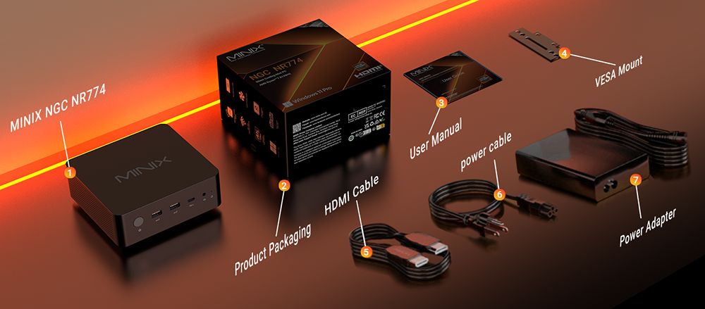MINIX NGC NR774 Mini PC,  AMD Ryzen 7 8745HS 8 Cores Max 4.9GHz, 32GB RAM 1TB SSD, 2*USB-C + HDMI + DP Quad Screen Display, WiFi 6E Bluetooth 5.2, 2*USB3.2, 2*2.5G RJ45, 1*Audio