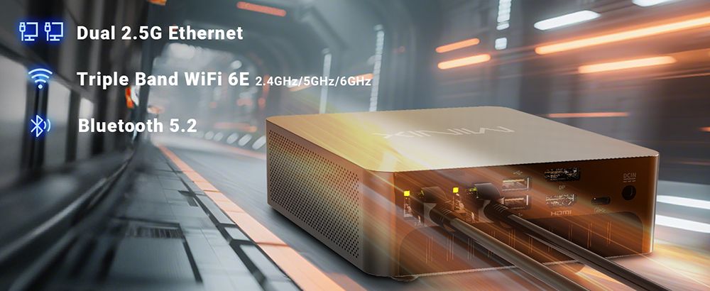 MINIX NGC NR774 Mini PC,  AMD Ryzen 7 8745HS 8 Cores Max 4.9GHz, 32GB RAM 1TB SSD, 2*USB-C + HDMI + DP Quad Screen Display, WiFi 6E Bluetooth 5.2, 2*USB3.2, 2*2.5G RJ45, 1*Audio